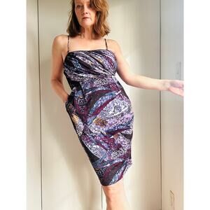 Y2K Catherine Malandrino Designer Dress Abstract Purple Print Size Small /4